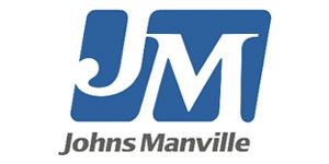 A blue and white logo for johns manville