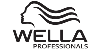 Wella Professionals logo featuring a woman's profile silhouette and flowing hair with the brand name.