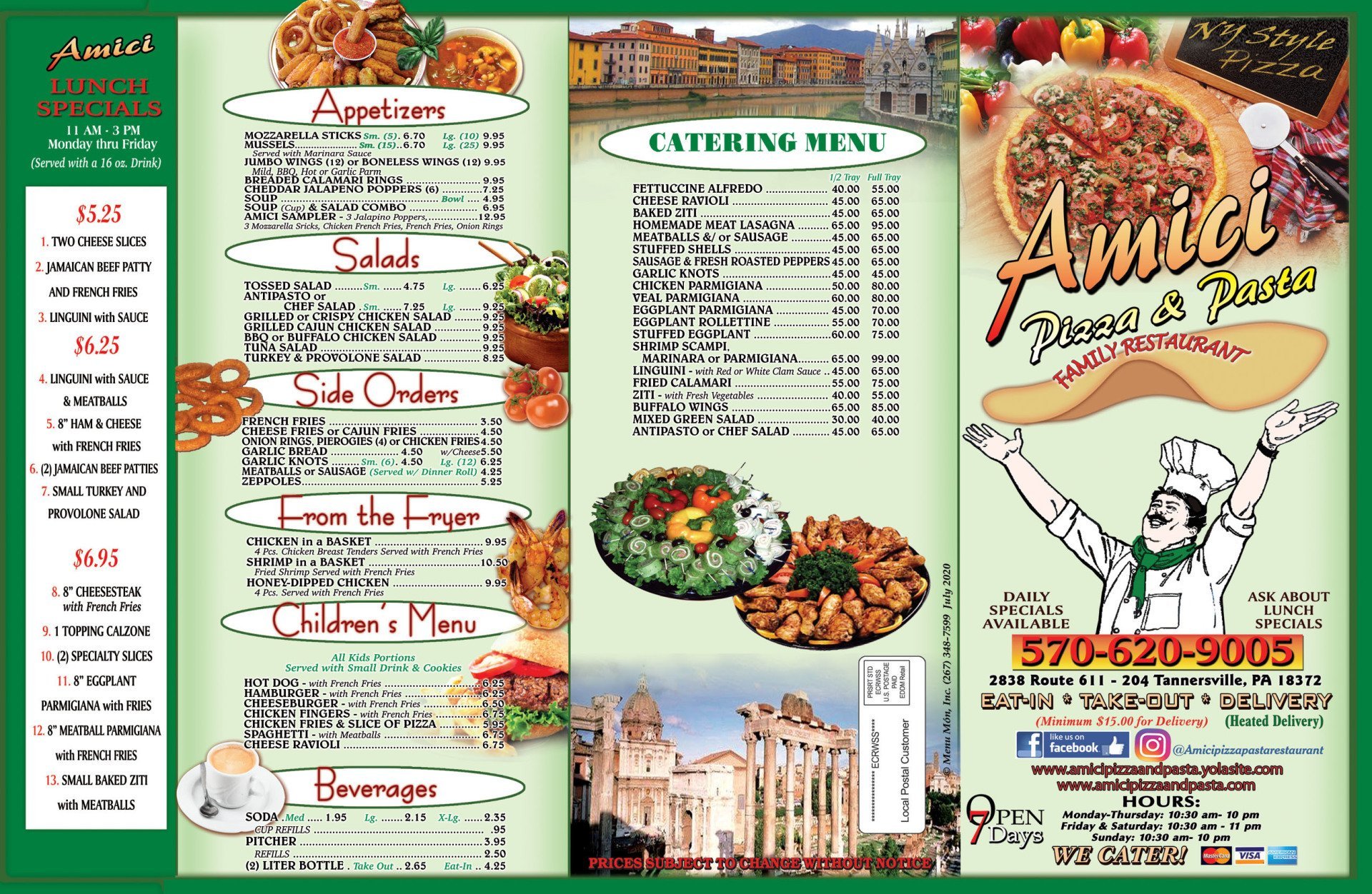Amici Pizza & Pasta Family Restaurant Menu Tannersville PA