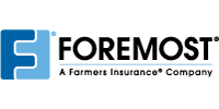 Foremost insurance logo with blue F icon and black text, A Farmers Insurance Company tagline