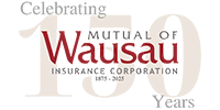 Celebrating 100 years of Mutual of Wausau Insurance Corporation logo in red and gray