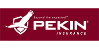 PEKIN Insurance logo with red banner and white bird icon, Beyond the expected tagline