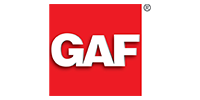 GAF logo in white letters on a red square background