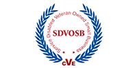 Circular blue laurel logo with red text reading “SDVOSB” and “CVE” around the center