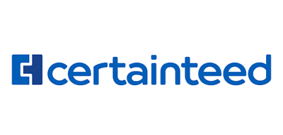 The logo for certainteed is blue and white on a white background.
