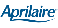 Aprilaire logo in blue text with a wave underline on a white background