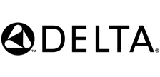 Delta logo in black and white with circular triangle icon and wordmark
