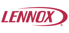 Lennox logo in red italic text with a curved swoosh on a white background