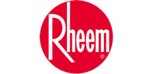Rheem logo in white on a red circular background