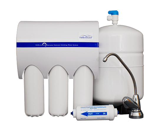 A water filter with a tank and a faucet