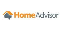 HomeAdvisor logo with orange and gray house icon and wordmark on white background