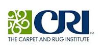 Logo for The Carpet and Rug Institute with green emblem and blue letters CRI