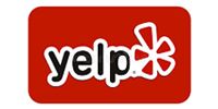 Yelp logo in white text on a red rounded rectangle with a white burst icon