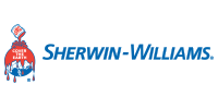 Sherwin-Williams logo: red and blue paint spilling over the Earth from a paint can, with
