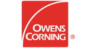 Owens Corning logo: white text and curved line in a red square, with the registered trademark symbol.