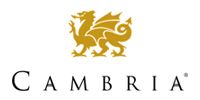 Cambria logo with gold lion emblem above black serif text on white background