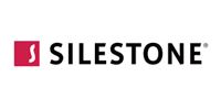 Silestone logo with white text and red square icon on a white background