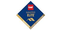 GAF Master Elite diamond-shaped blue and gold certification badge with red GAF logo