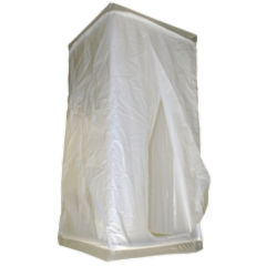 A white plastic bag draped over a rectangular, open-topped structure.
