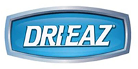 DRI-EAZ logo in white text on a blue background, framed by a silver border.