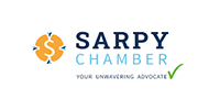 Logo for Sarpy Chamber: text 