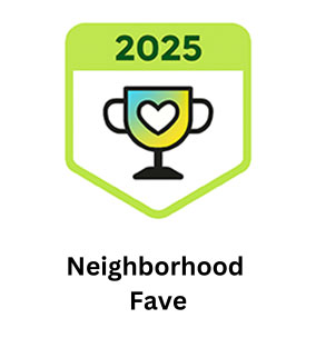 Neighborhood Favorite 2025 award from Nextdoor, with a gold trophy icon on a green circle.