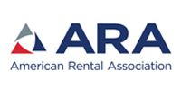ARA American Rental Association logo with blue and red geometric mark on white background