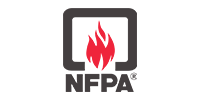 NFPA logo with a red flame inside a black shield and the letters “NFPA” below