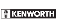 Kenworth logo on a black rectangle, white text. A circular emblem on the left with 