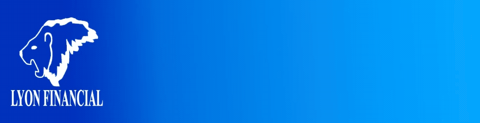 Logo of Lyon Financial, featuring a blue lion with a flowing tail and text 