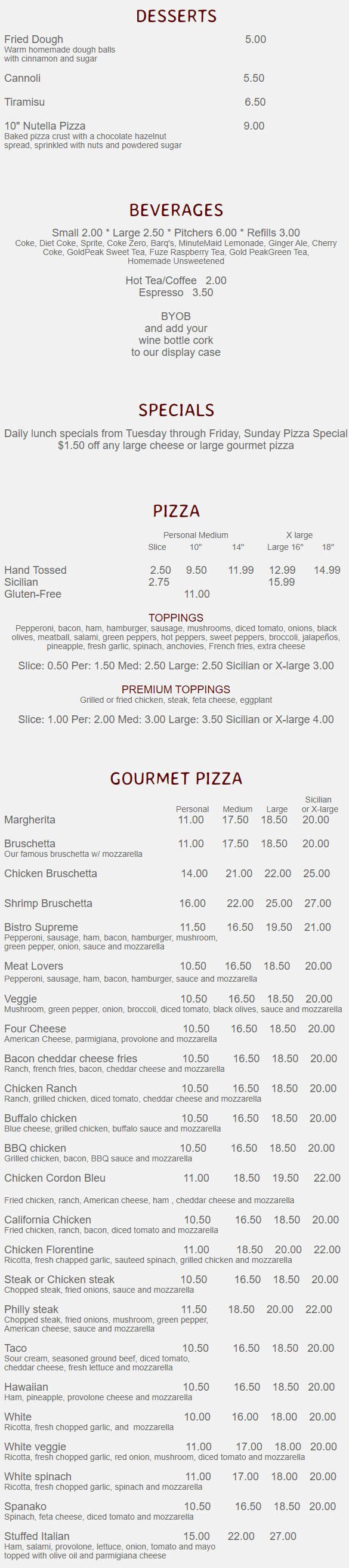 Salt and Pepper Italian Bistro and Pizza Menu Lancaster PA