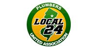 Green-and-yellow Local 24 Plumbers United Association logo with a pipe wrench