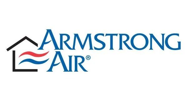 Logo for Armstrong Air: a house outline with air waves and company name.