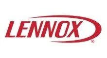 Lennox logo in red text with a curved red line wrapping around the word on a white background.