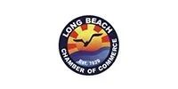 Logo for the Long Beach Chamber of Commerce featuring a stylized sun, a bird, and blue waves, established 1929.