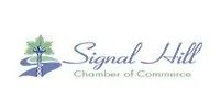 Logo for the Signal Hill Chamber of Commerce, featuring an abstract tree icon on a blue path with dark text.