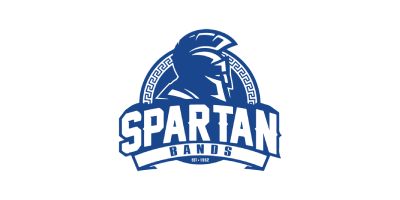 Blue Spartan Bands logo with a Spartan helmet and bold white text