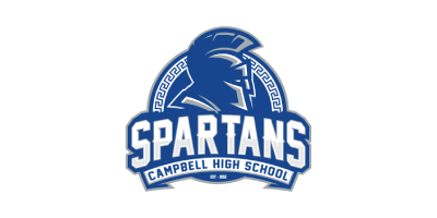 Campbell High School Spartans blue and white logo with a Spartan helmet