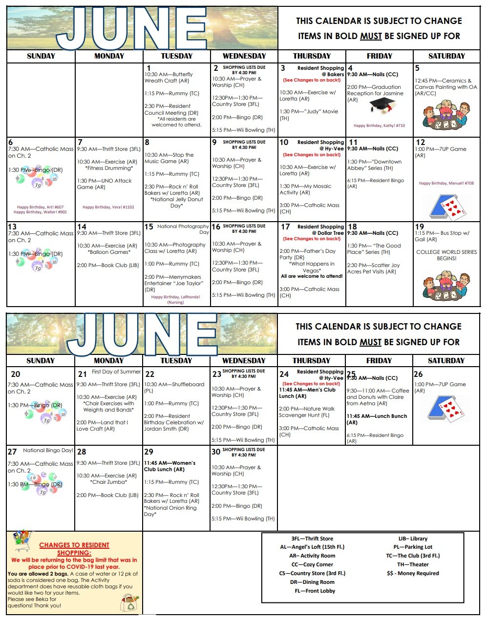 St Joseph Tower Assisted Living Calendar Omaha, NE