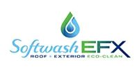 Softwash EFX logo with blue water droplet and green lettering, “Roof • Exterior • Eco • Clean”