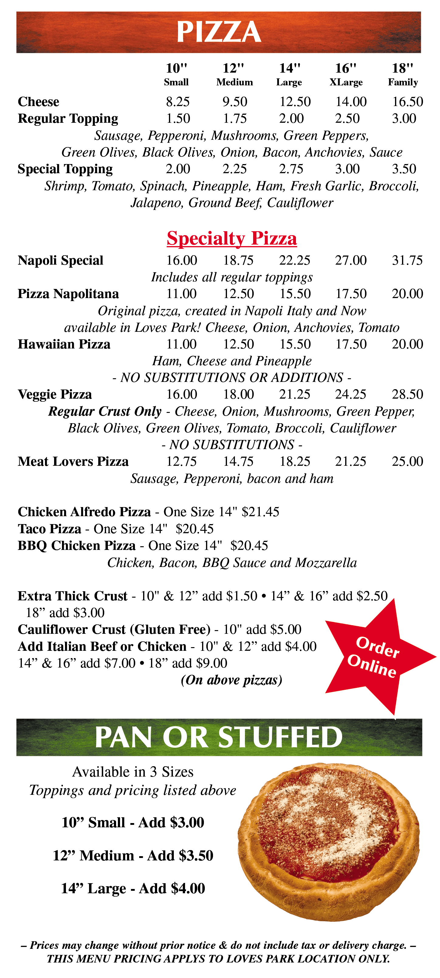 Napoli's Pizza Loves Park Menu | Loves Park, IL