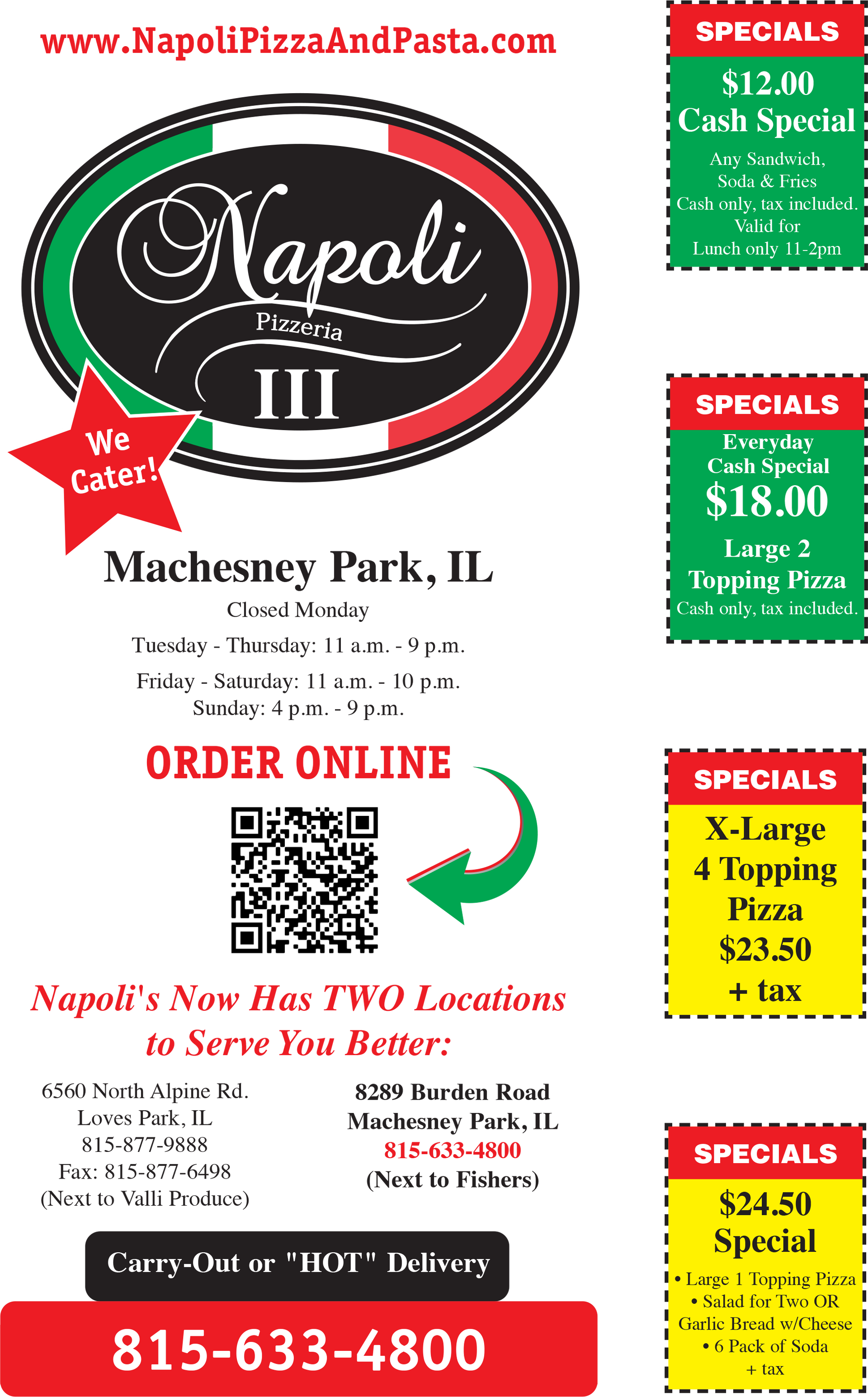 Napoli's Pizza Machesney Park Menu | Machesney Park, IL