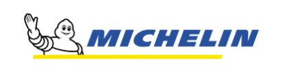 Michelin logo with the Bibendum mascot in white, blue text, and a yellow underline