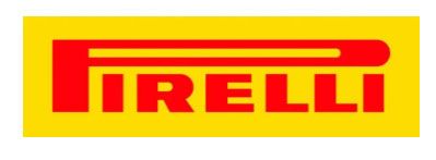 Pirelli logo in red on a yellow background