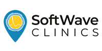 SoftWave Clinics logo with blue map pin and yellow circle icon