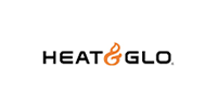 Heat & Glo logo with black text and an orange flame symbol.