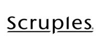 Black “Scruples” wordmark in stylized serif font on a white background