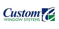 Custom Window Systems logo with blue and green text and a stylized blue-green