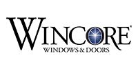 Wincore Windows & Doors logo in black with a blue window icon in the O