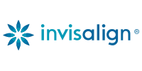 The Invisalign logo, consisting of a blue flower-like icon next to the brand name in blue lowercase text.